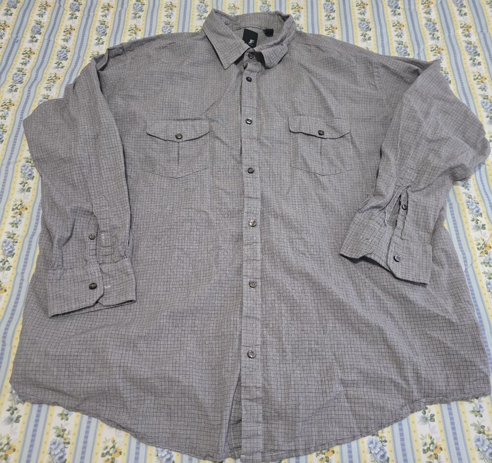 J FERRAR Mens LONG SLEEVE BUTTON DOWN SHIRT Gray Checked 3xl